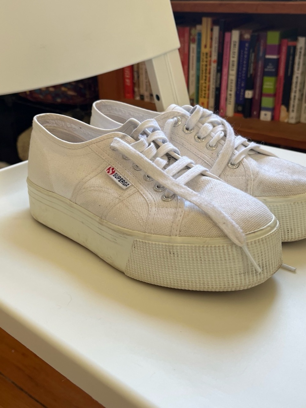 Superga White Platform Canvas Low-Top Sneakers